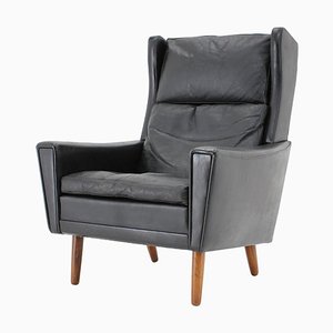 Leather Wingback Lounge Chair, 1970s-TZ-802197