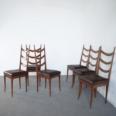 Leather Wooden Chairs by Osvaldo Borsani Production, 1950s, Set of 6-JQO-1361727