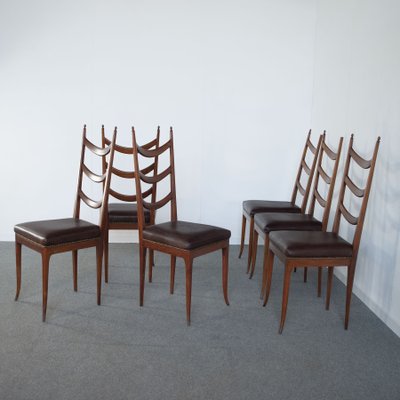 Leather Wooden Chairs by Osvaldo Borsani Production, 1950s, Set of 6-JQO-1361727