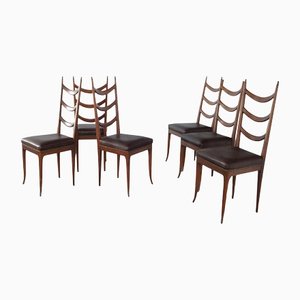 Leather Wooden Chairs by Osvaldo Borsani Production, 1950s, Set of 6-JQO-1361727