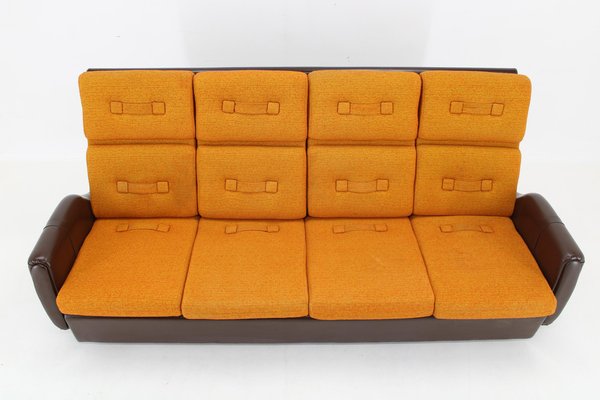 Leatherette and Fabric 4-Seater Sofa, Czechoslovakia, 1970s-TZ-1797661