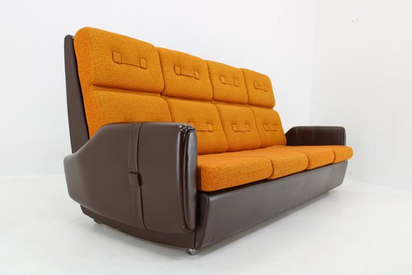 Leatherette and Fabric 4-Seater Sofa, Czechoslovakia, 1970s-TZ-1797661