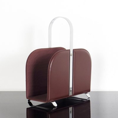 Leatherette and Steel Magazine Rack, 1960s-JUN-1811980