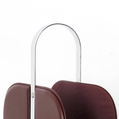 Leatherette and Steel Magazine Rack, 1960s-JUN-1811980