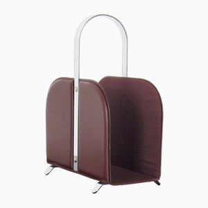 Leatherette and Steel Magazine Rack, 1960s-JUN-1811980