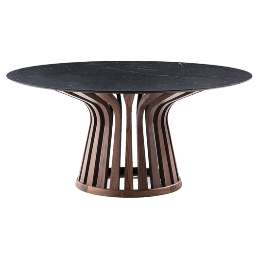 Lebeau Wood - round table with marble top (Marble Category - Marble Category 1)