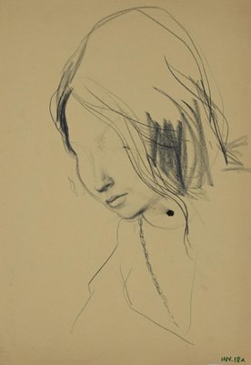 Leo Guida - Female Portrait - Original Charcoal Drawing - 1970s-ZCI-899498