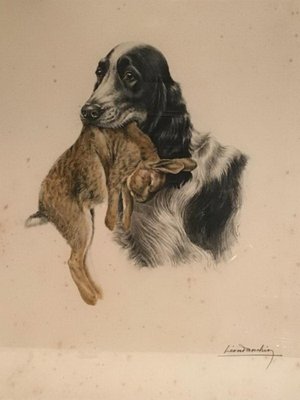 Léon Danchin, English Setter and Rabbit, 1920s, Colored Lithograph-BA-658392