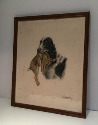 Léon Danchin, English Setter and Rabbit, 1920s, Colored Lithograph-BA-658392