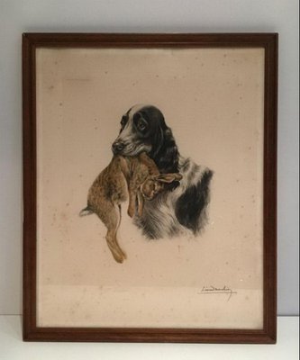 Léon Danchin, English Setter and Rabbit, 1920s, Colored Lithograph-BA-658392