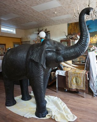 Liarge Life Size Leather Elephant Sculpture, 1920s-EA-1386348