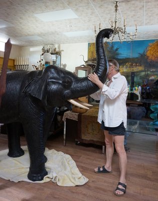 Liarge Life Size Leather Elephant Sculpture, 1920s-EA-1386348