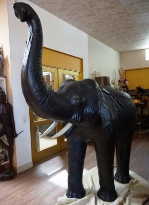 Liarge Life Size Leather Elephant Sculpture, 1920s-EA-1386348