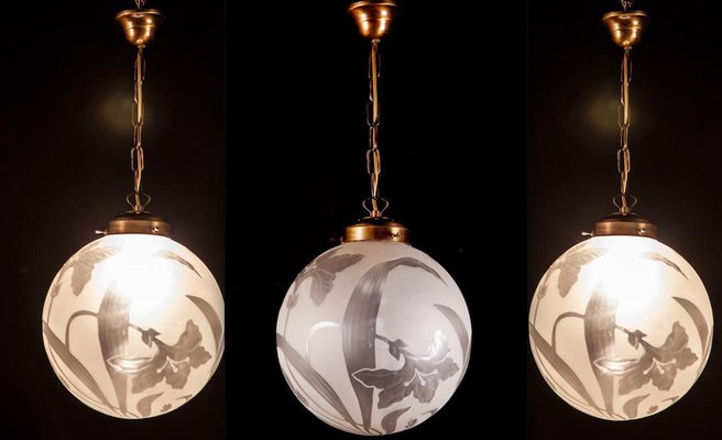 Liberty Engraved Glass Sphere Chandelier, Italy, 1940s-MBH-1031960