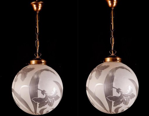 Liberty Engraved Glass Sphere Chandelier or Lantern, Italy, 1940-MBH-1031619