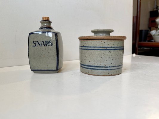 Lidded Jar and Decanter in Glazed Stoneware from Knabstrup, 1970s, Set of 2-LCR-1293548