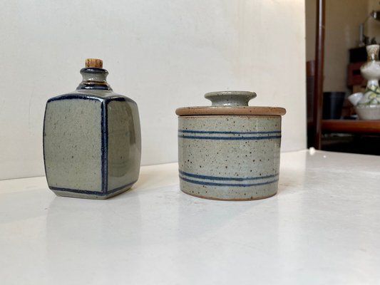 Lidded Jar and Decanter in Glazed Stoneware from Knabstrup, 1970s, Set of 2-LCR-1293548