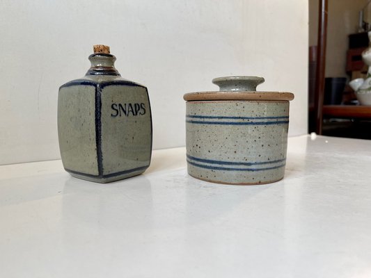 Lidded Jar and Decanter in Glazed Stoneware from Knabstrup, 1970s, Set of 2-LCR-1293548