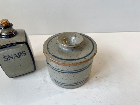 Lidded Jar and Decanter in Glazed Stoneware from Knabstrup, 1970s, Set of 2-LCR-1293548