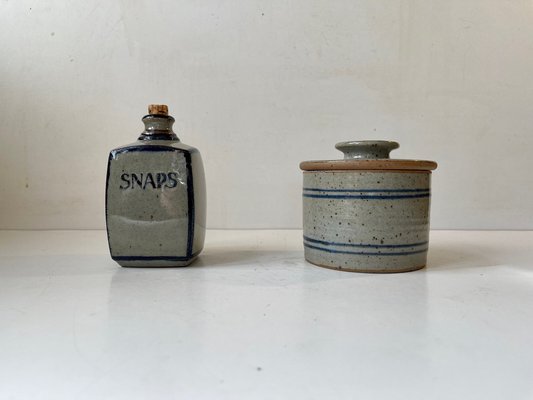 Lidded Jar and Decanter in Glazed Stoneware from Knabstrup, 1970s, Set of 2-LCR-1293548