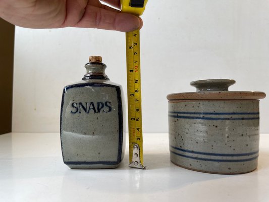 Lidded Jar and Decanter in Glazed Stoneware from Knabstrup, 1970s, Set of 2-LCR-1293548