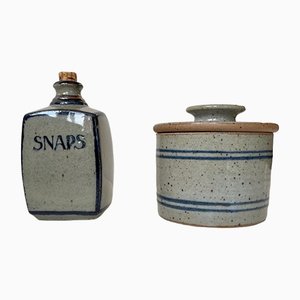 Lidded Jar and Decanter in Glazed Stoneware from Knabstrup, 1970s, Set of 2-LCR-1293548