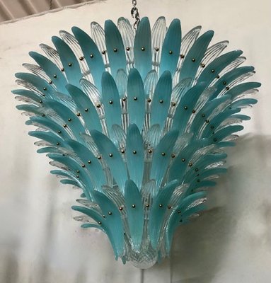 Light Blue Murano Glass Palmettes Chandelier in the style of Barovier & Toso, 1990-UH-1319976