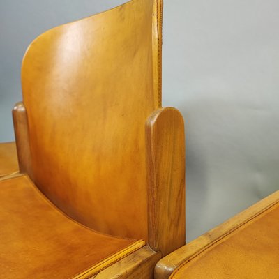 Light Brown Leather Chairs, 1970s, Set of 5-FXH-2035842