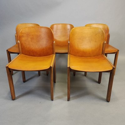 Light Brown Leather Chairs, 1970s, Set of 5-FXH-2035842