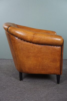 Light Leather Club Armchair with Black Pipping-HPP-1773126