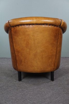 Light Leather Club Armchair with Black Pipping-HPP-1773126