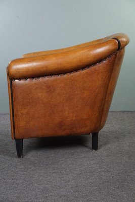 Light Leather Club Armchair with Black Pipping-HPP-1773126