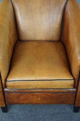 Light Leather Club Armchair with Black Pipping-HPP-1773126