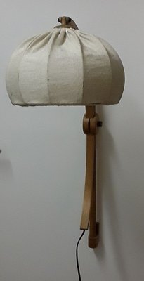 Light Oak Sconce with Beige Wool Shade, 1970s-HOI-799384