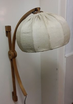 Light Oak Sconce with Beige Wool Shade, 1970s-HOI-799384