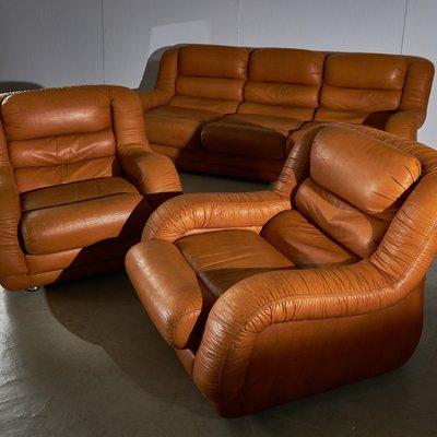 Light Warm Brown Leather Sofa Set, Set of 3-UVT-2022455