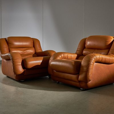 Light Warm Brown Leather Sofa Set, Set of 3-UVT-2022455