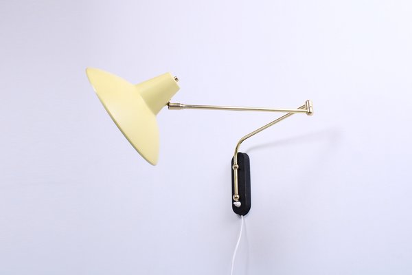 Light Yellow Brass Paperclip Wall Lamp by J. J. M. Hoogervorst for Anvia, 1950s-XT-1742529