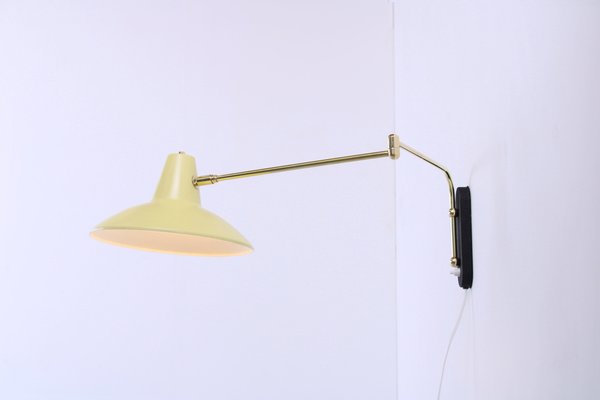 Light Yellow Brass Paperclip Wall Lamp by J. J. M. Hoogervorst for Anvia, 1950s-XT-1742529