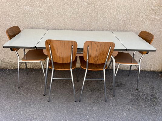 Light Yellow & Brown Formica Dining Table & Chairs Set, 1950s, Set of 5-SDV-875771