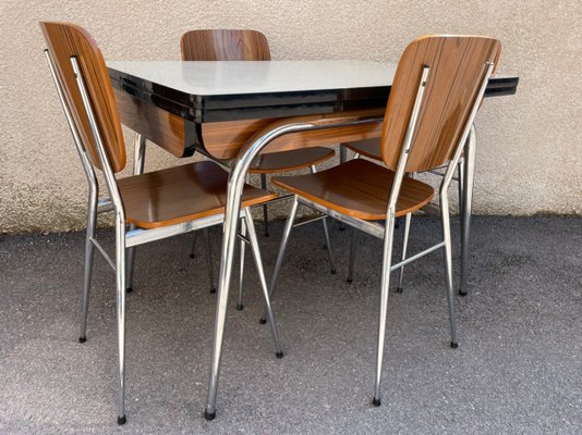 Light Yellow & Brown Formica Dining Table & Chairs Set, 1950s, Set of 5-SDV-875771