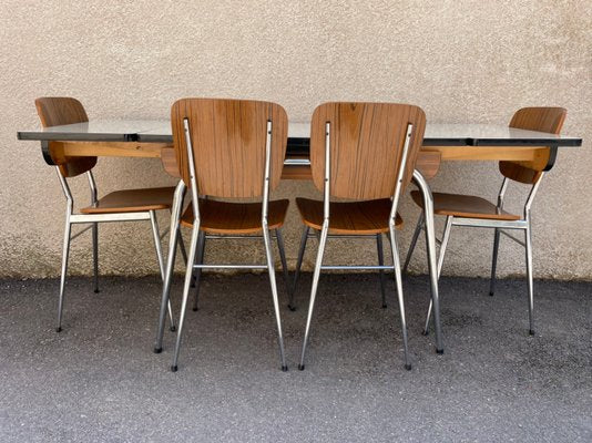 Light Yellow & Brown Formica Dining Table & Chairs Set, 1950s, Set of 5-SDV-875771