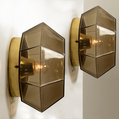 Limburg Geometric Smoked Glass and Brass Wall Lights, 1970s-VDW-2027321