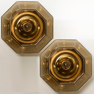 Limburg Geometric Smoked Glass and Brass Wall Lights, 1970s-VDW-2027321