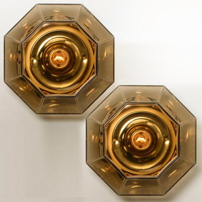 Limburg Geometric Smoked Glass and Brass Wall Lights, 1970s-VDW-2027321