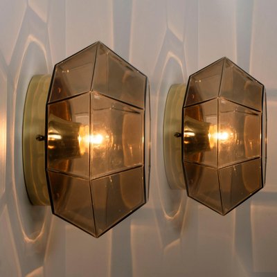 Limburg Geometric Smoked Glass and Brass Wall Lights, 1970s-VDW-2027321