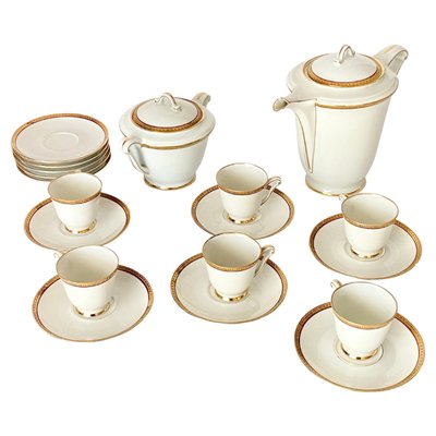 Limoges Porcelain and 24-Karat Gold Coffee Service, 1930s, Set of 19-UR-1431400