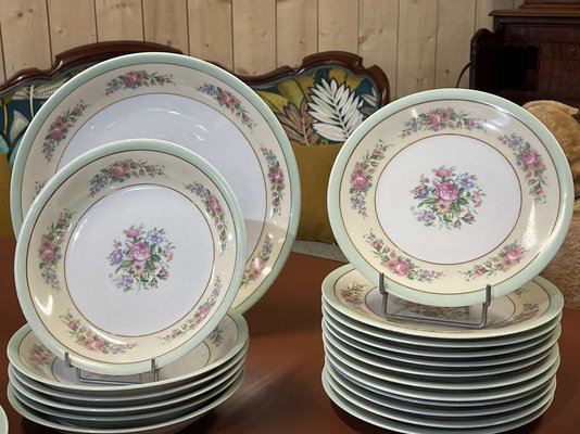 Limoges Porcelain Dinner Service with Floral Decor, Set of 37-QYF-1420413