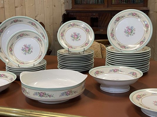 Limoges Porcelain Dinner Service with Floral Decor, Set of 37-QYF-1420413