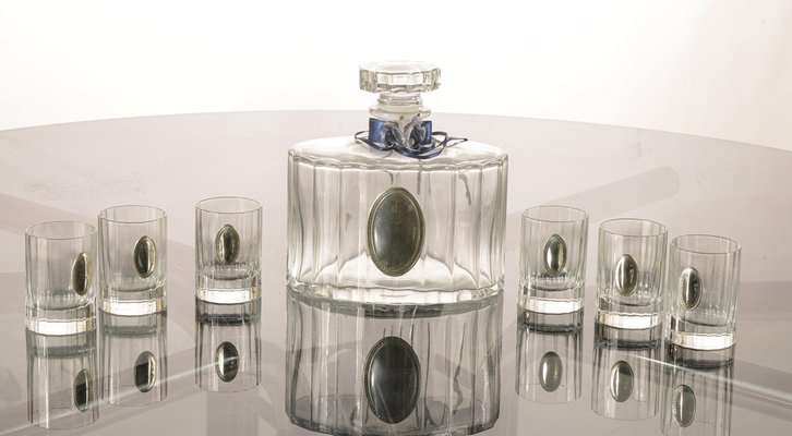 Liqueur Set with Crystal Bottle and Glasses in Silver Plating by Pierre Cardin, France, 1990s-RAQ-1048264